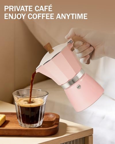 Coffee Maker Stovetop Espresso Maker 9 Cup Aluminum Moka Pot Percolator 15oz 450ml Easy Brewing for Electric Ceramic Stoves Home Camping Italian Cuban Café Classic Pink