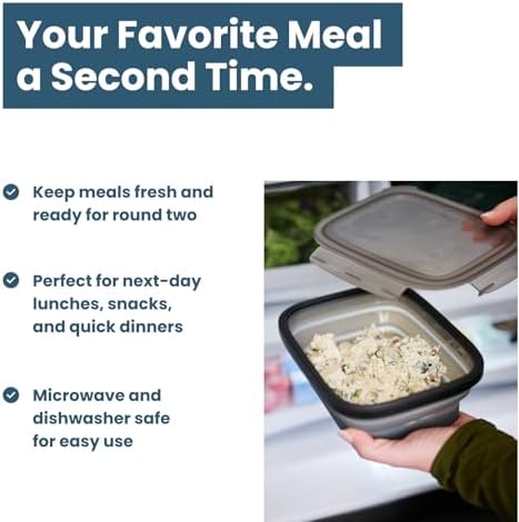 Drip EZ Secondz Collapsible Food Storage Containers (set of 3) - Meal Prep, Leftovers, Lunch, Camping, Hiking - Dishwasher & Microwave Safe - BPA-free Silicone - Locking Lids - Ice Blue