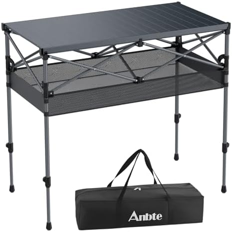 Anbte 34.2” Tall Folding Camping Table, Aluminum Portable, 39” X 20”, Black