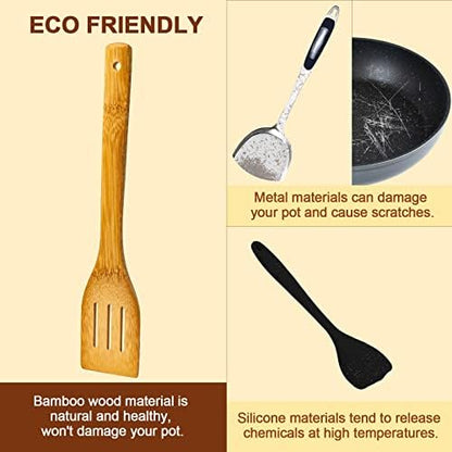 Eisinly 7-Piece Wooden Cooking Spoons, Natural Bamboo Utensil Set