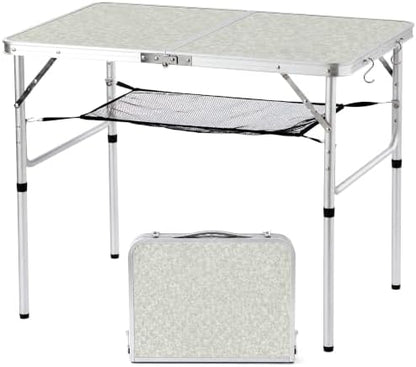 Folding Camping Table, 36''L x24''W Camp Aluminum Table with Adjustable Height Legs, Indoor Outdoor Lightweight Portable Folding Dining Table for Camp Picnic Beach BBQ Cooking 3Ft（2 Heights 15"/28"）