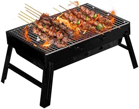 Gardenised Portable Charcoal Grill Foldable Stainless Steel BBQ for Camping Backyard Tailgating Hiking Picnic Travel Beach Parties Garden Gatherings Poolside Cooking Skewers & Outdoor Barbecues, Small