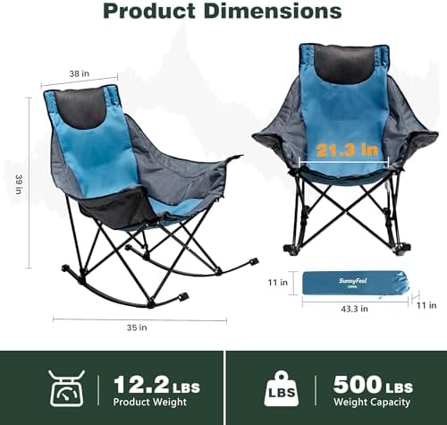 SUNNYFEEL Oversized Folding Rocking Camping Chair for Adults, 500lbs Blue