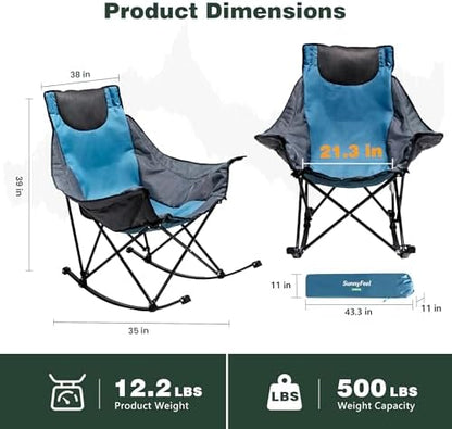 SUNNYFEEL Oversized Folding Rocking Camping Chair for Adults, 500lbs Blue
