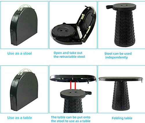 Portable Folding Table and Stool 2 in 1, Lightweight Collapsible Table for Camping Picnic Beach, Small Foldable Table for Party