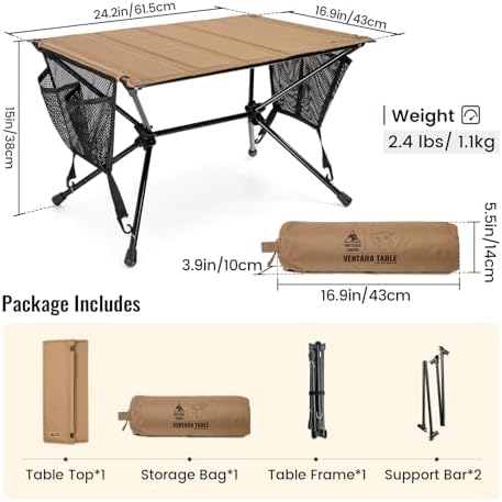 ONETIGRIS VENTARA Camping Table, Ultralight Foldable Table Sturdy & Quick Setup, Weighs Only 2.4 lbs, Perfect for Camping, Hiking, Backpacking, Picnic, Beach, Travel