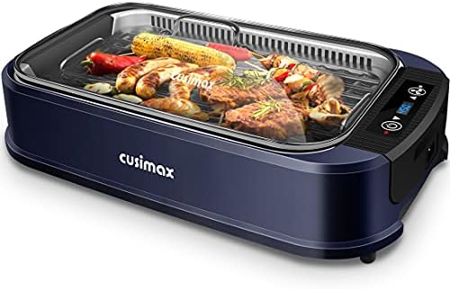 Indoor Grill CUSIMAX Electric Smokeless Grill Portable Korean BBQ, Blue