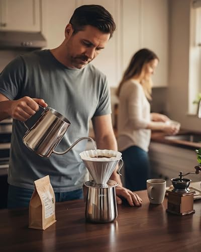 AGOGO Stainless Pour Over Coffee Maker Set, 50 Paper Filters, 20oz, Sliver