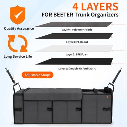 Large Trunk Organizer with Portable Leakproof Cooler Bag,Foldable Cover,Adjustable Securing Straps,Collapsible Trunk Organizer for Suv Car Truck Sedan (4-in-1 with Cooler)