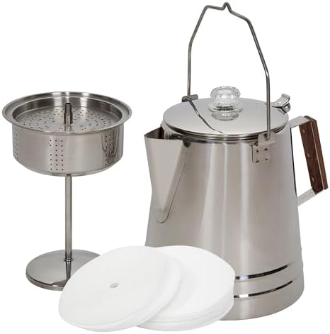 Stansport Stainless Steel Percolater 28-Cup Coffee Pot Percolator Coffee Filters 278-100