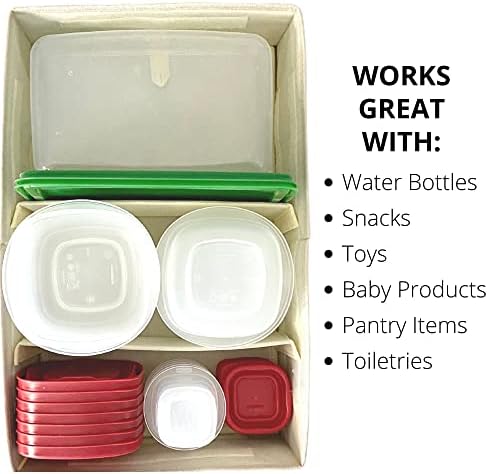 Food Storage Container Organizer 2pc - Lid Organizer Box - Adjustable Kitchen Organizing Box - Compatible with Tupperware Glad Rubbermaid Ziploc Containers - Drawers and Cabinet Organization (2)