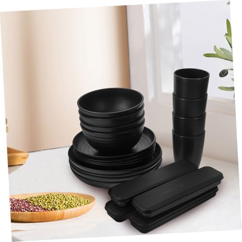 Black Reusable PP Dinnerware Set Xmas for Picnic Camping 4 Sets