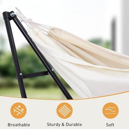 Ainfox Hammock with Foldable Stand, 2 in 1 Hammock and Swinging Chair with Carrying Bag, Portable Camping Chair Suitable for Outside, Swing,Patio,Garden,Camping Trip Beige
