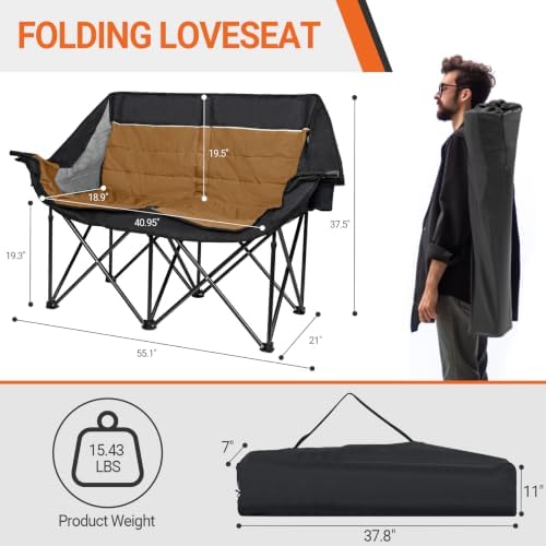 700LBS 2-Person Heavy Duty Double Camping Chair Loveseat Brown