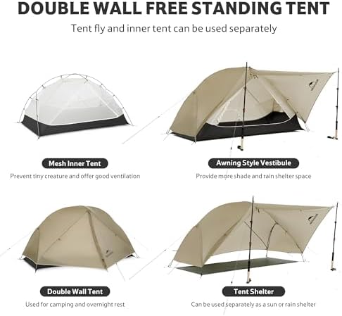 Naturehike Mongar Upgraded 1/2/3 Person Backpacking Tent,Waterproof Lightweight Camping Tent with Footprint