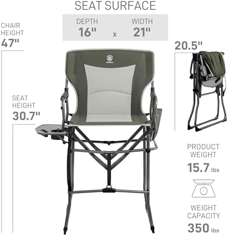 EVER ADVANCED Portable 30.7" Seat Height Tall Camping Directors Chair