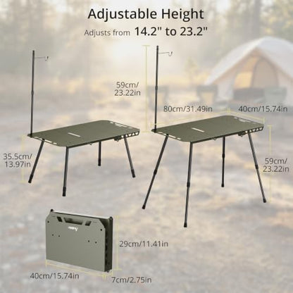 Anbte Tactical Folding Camping Table, 14-23.2 in Adjustable Legs, Aluminum