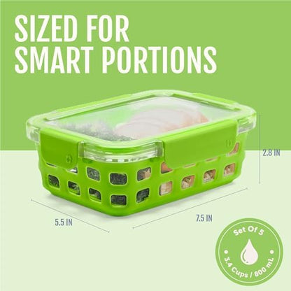 Ello Duraglass 3.4 Cup Glass Meal Prep Containers, 10 Pc, 5 Pack, Fruit