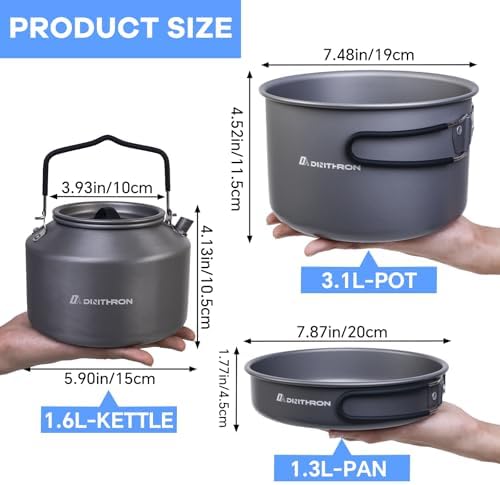 22-Piece Large Camping Cookware Set, 3.3L Pot & Kettle