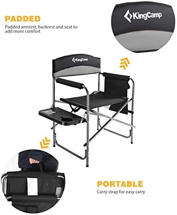 KingCamp Heavy Duty Camping Directors Chairs Supports 400lbs for Adults, Padded Folding Portable Camping Chair with Side Table Storage Pockets Carry Straps