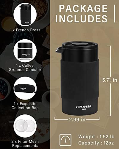 POLIVIAR French Press Coffee Maker, 12 oz