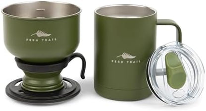Pour over coffee maker, 12 oz insulated mug with lid, stainless steel reusable coffee filter, BPA-Free, green