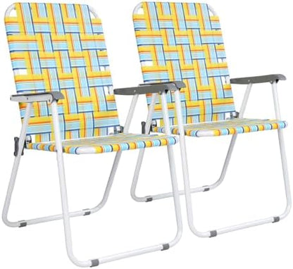 VINGLI Patio Lawn Webbed Folding Chairs Set of 4, Outdoor Beach Chair Portable Dining Chair for Outdoor Yard, Garden (Yellow, Classic)