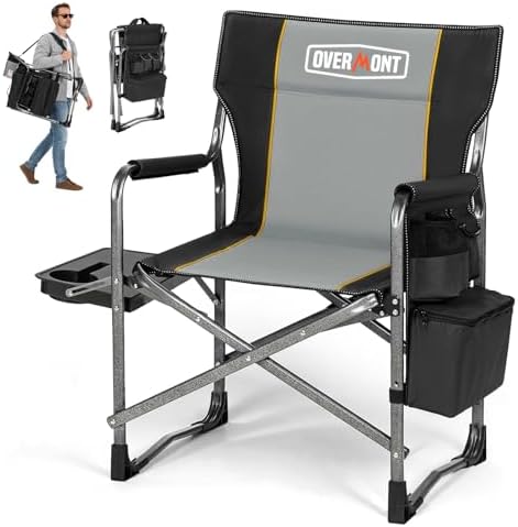 Overmont Folding Camping Chair with Side Table, Cooler Bag, 400 lb Capacity