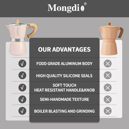 Mongdio Stovetop Espresso Maker Moka Pot, Cuban Coffee Maker Stove top coffee maker Moka Italian Espresso Greca Coffee Maker Brewer Percolator, 6 Espresso Cups, 10 oz - Pink