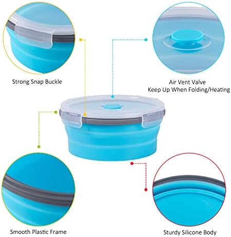 Collapsible Food Storage Containers with Airtight Lid, 27 oz, Kitchen Stacking Silicone Collapsible Meal Prep Container Set for Leftover, Microwave Freezer Dishwasher Safe, 4 Colors Round, Set of 4