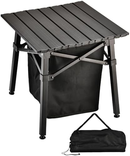 16''Small Camping Side Table with Carry Bag and Storage,Black
