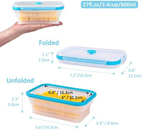 Collapsible Food Storage Containers with Airtight Lid & Vent, 27oz, Kitchen Stacking Silicone Collapsible Meal Prep Container Set for Leftover, Microwave Freezer Dishwasher Safe, Translucent, Set of 4