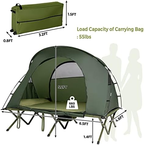 Tangkula 2-Person Tent Cot, 4-in-1 Folding Tent with Waterproof Rainfly, Self-Inflating Mattress & Roller Carrying Bag, Portable Off Ground Elevated Tent with Shoe Storage Pocket & Lamp Hook