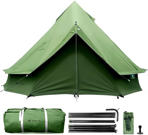 Canvas Bell Yurt Tent with Stove Jack, Waterproof Luxury 4 Season Tents for Family Outdoor Camping 100% Cotton Green Glamping Tents for Hunting, Partie, All Year Living