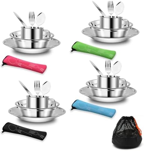 29pcs Stainless Steel Camping Tableware Kit for 4