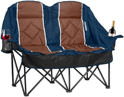 Oversized Double Camping Chair - 2 Person Folding Loveseat for Campfire Snuggle Freedom, Heavy Duty 660LBS Support with Frustration-Free Oversized Carry Bag, Perfect for Couples, Dogs & Sports