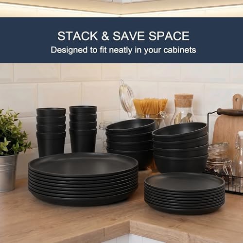 56 Piece Dinnerware Set for 8, Unbreakable Plates and Bowls Sets