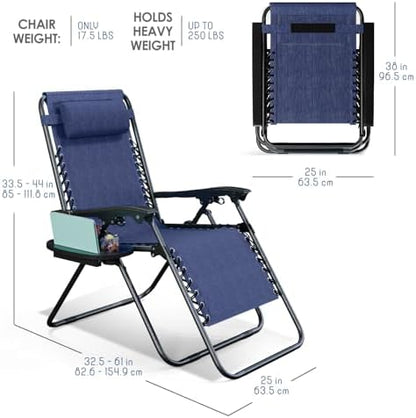 Nestl Zero Gravity Chairs Set of 4, Patio Lounge Chair Outdoor with Pillows & Cup Holder Trays, Adjustable Steel Mesh Reclining Camping Chair, Folding Patio Lawn Chair for Deck, Beach, Yard - Blue