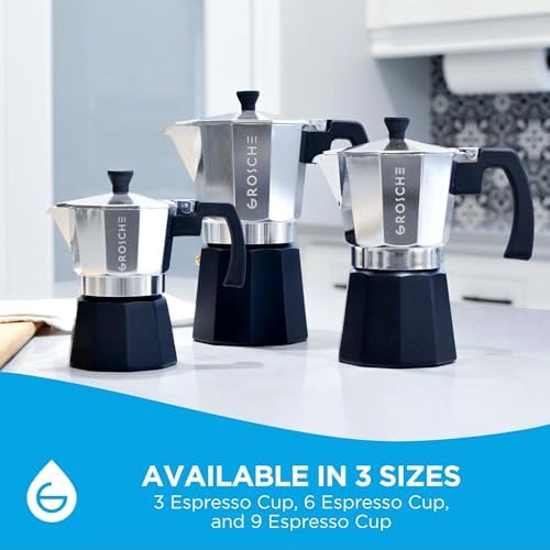 GROSCHE Milano Stovetop Espresso Maker Moka Pot 6 espresso Cup Tuxedo Black