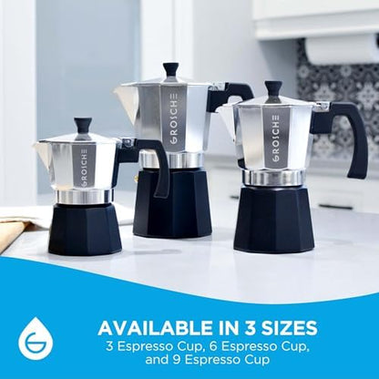 GROSCHE Milano Stovetop Espresso Maker Moka Pot 6 espresso Cup Tuxedo Black