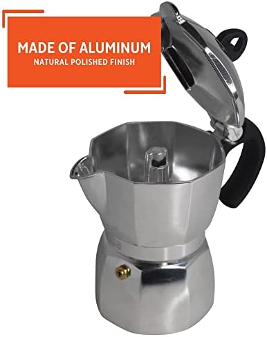 Imusa 6 Cup Stovetop Espresso Maker with Heart Shaped Knob, Silver (Pack of 2)