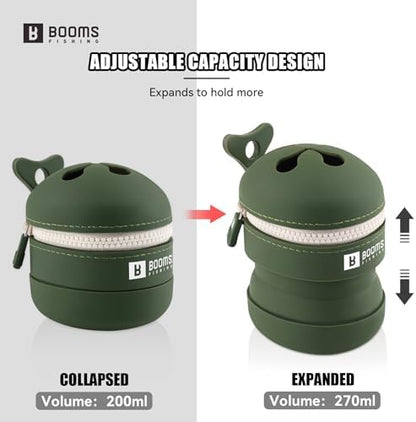 Booms Fishing Portable Trash Pouch: Silicone Expandable & Collapsible Fishing Line Waste Cantainer - Eco-Friendly Reusable Garbage Holder for Fishing, Hiking, Camping & Outdoor Activities - ST2 Green