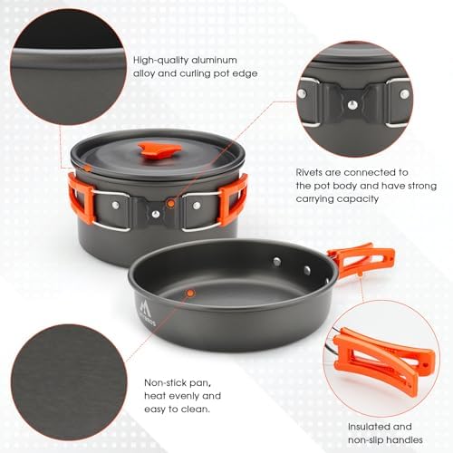 THTYBROS 17pcs Camping Cookware Mess Kit,for Camping,Backpacking,Picnic