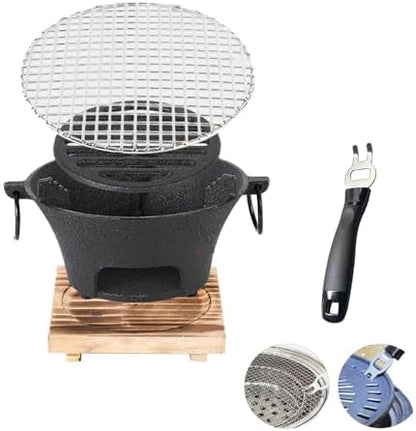 Round Seasoned Cast Iron Charcoal Hibachi Grill