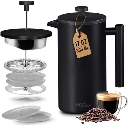Utopia Kitchen 304 Grade Stainless Steel French Press 17 Oz, Black