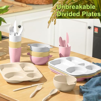 Honoson 24pcs Wheat Straw Dinnerware, Unbreakable, Light Color