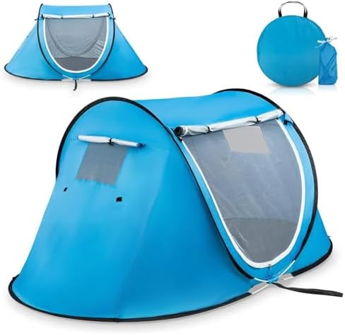 Abco Tech Pop Up Tent - Portable Tent for Camping 2 Person Pop Up with Double Doors - Water-Resistant and UV Protection - Foldable Cabana with Zipper and Carrying Bag - Sky Blue, 88.6"x47.2"x37.4"
