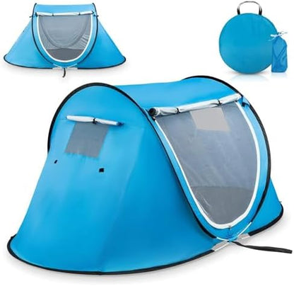 Abco Tech Pop Up Tent - Portable Tent for Camping 2 Person Pop Up with Double Doors - Water-Resistant and UV Protection - Foldable Cabana with Zipper and Carrying Bag - Sky Blue, 88.6"x47.2"x37.4"