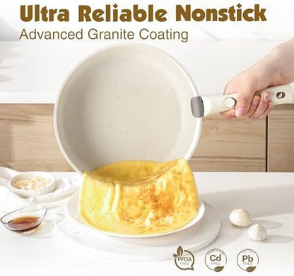 SENSARTE 24 Piece Nonstick Detachable Handle Pots and Pans Set White