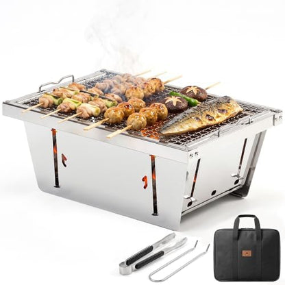 2‑in‑1 Charcoal Grill for IGT Table & Standalone Use, Silver